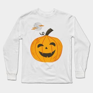 Halloween Carved Pumpkin Under The Moon (White) Long Sleeve T-Shirt